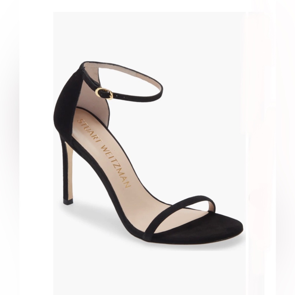 Stuart Weitzman Women’s 8.5 Nudistsong Black Leather Ankle Strap Stiletto Sandal